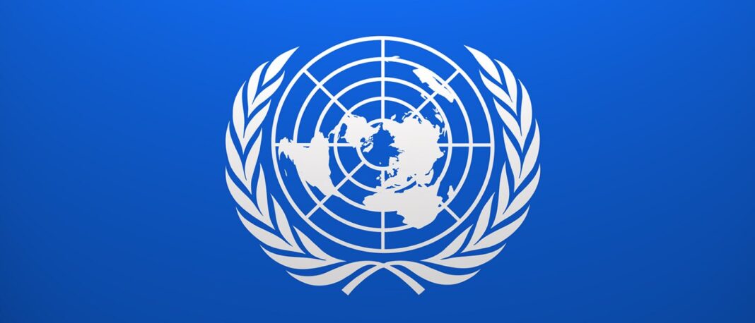 Logo des Nations Unies avec la carte du monde et des branches d'olivier.
