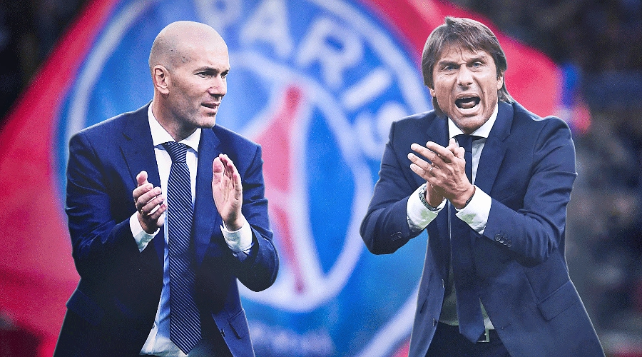 Zidane et un autre homme en discussion lors d'un match du PSG.