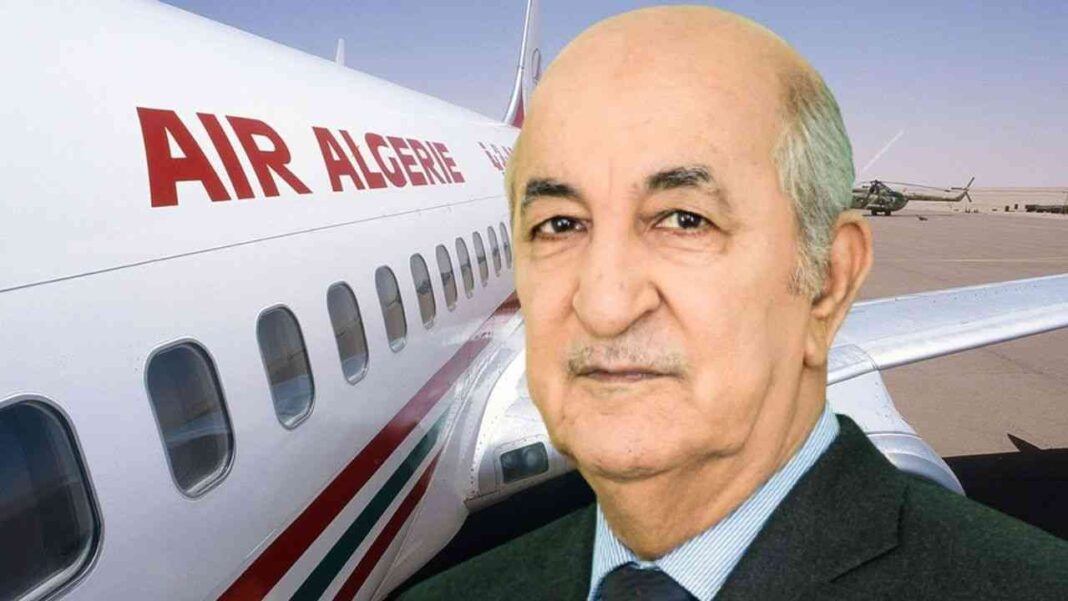 Président Tebboune devant un avion Air Algérie sur le tarmac.