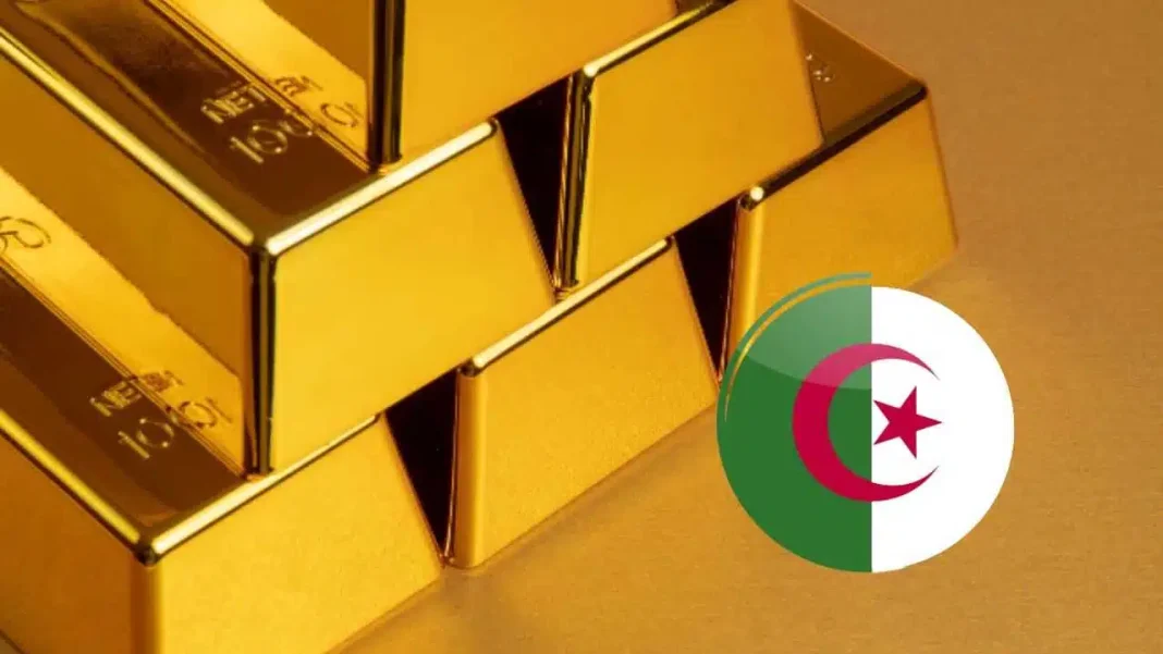 Lingots d'or empilés avec drapeau algérien superposé.