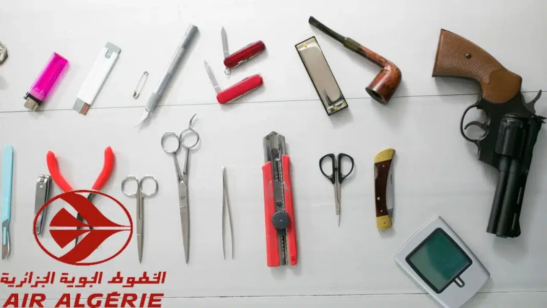 Liste d'objets interdits en avion avec outils et accessoires.