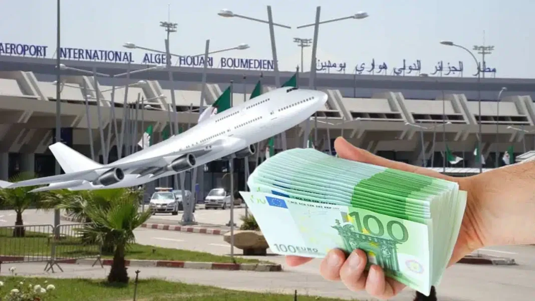 Avion à l'aéroport d'Alger avec billets et argent en main.