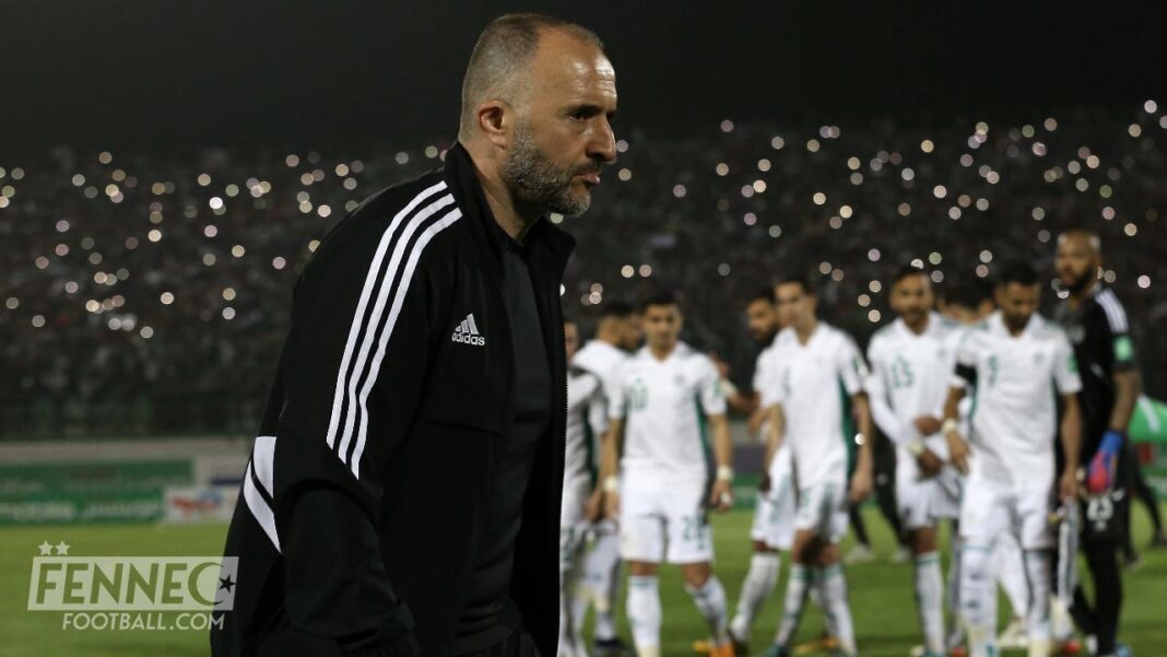 Entraîneur Djamel Belmadi avec l'équipe d'Algérie lors d'un match.