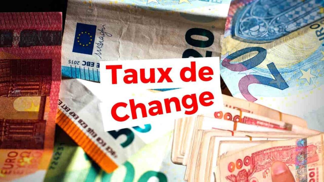 Taux de change marché noir euro dinar Billets de banque euro et dinar algérien avec texte Taux de Change.