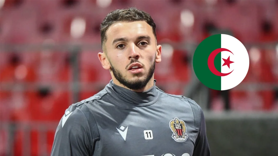 Amine Gouiri en équipe nationale d’Algérie Amine Gouiri, joueur de football, en tenue de l'équipe nationale d'Algérie.