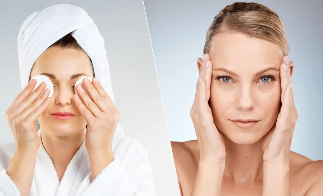 Femme appliquant un soin du visage, routine beauté anti-âge.