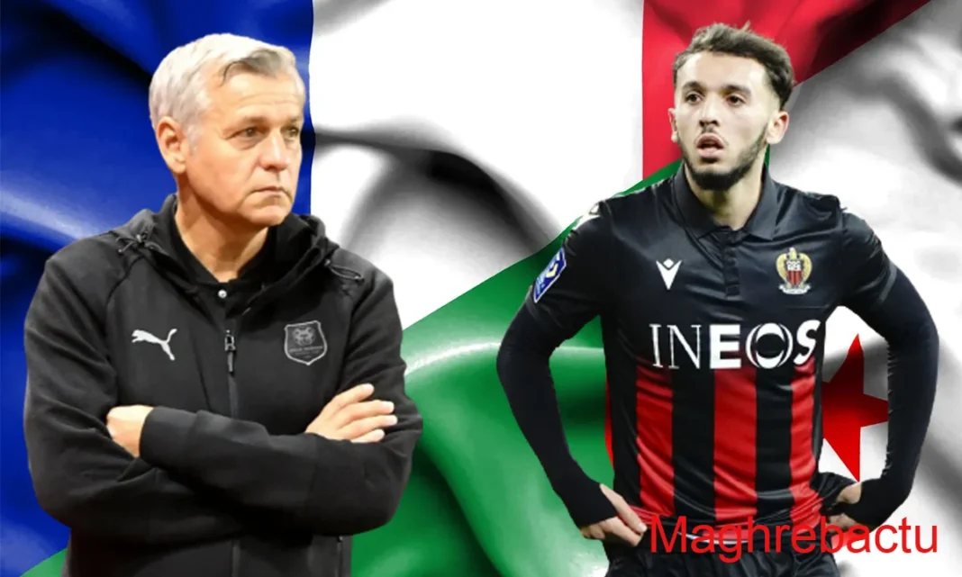 Bruno Genesio et un joueur algérien en tenue de match.