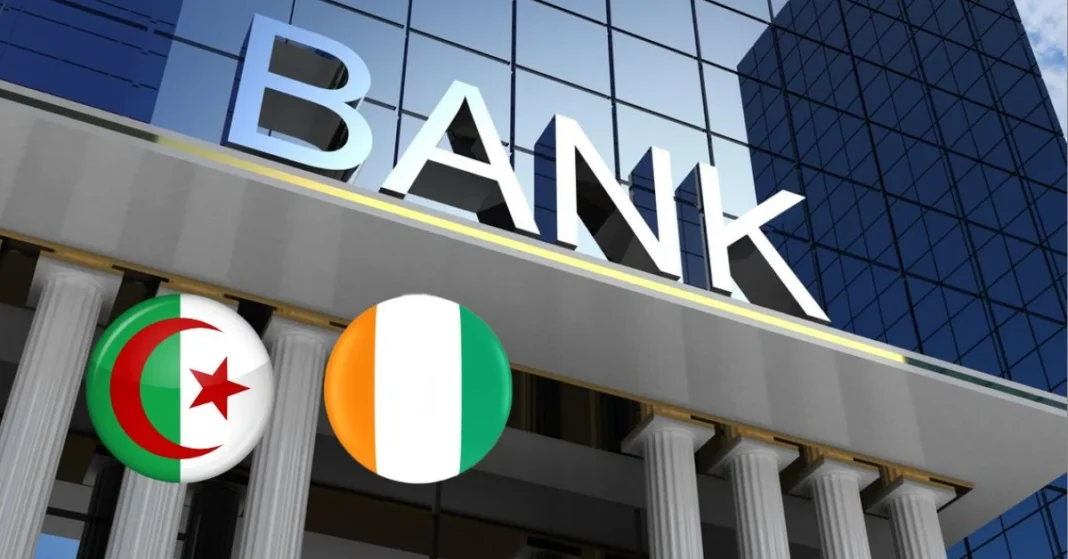 Banque algérienne en Côte d’Ivoire avec drapeaux algérien et ivoirien.