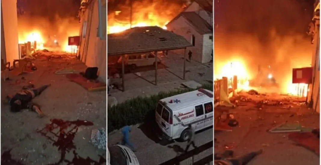 Incendie dans une zone résidentielle à Gaza après une attaque.