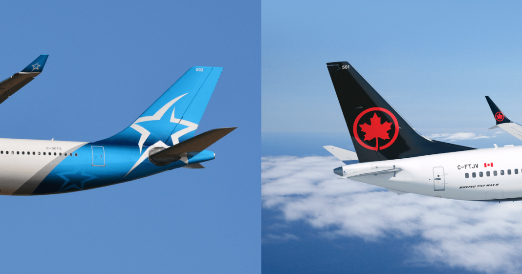 Avions de différentes compagnies aériennes en vol dans le ciel bleu.