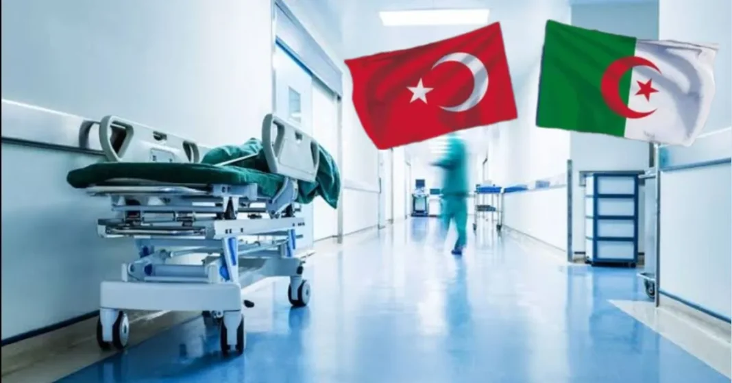 Chambre d'hôpital avec drapeaux turc et algérien.