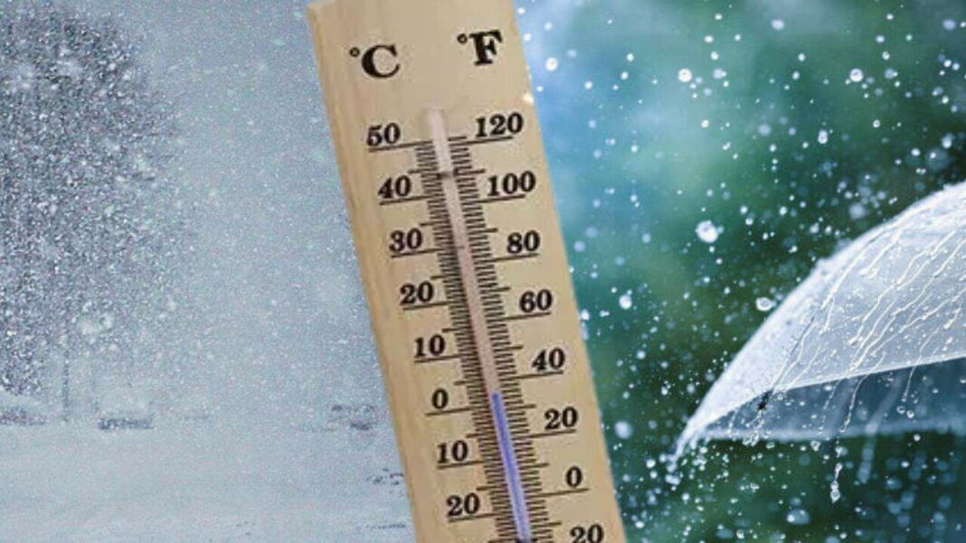 Thermomètre indiquant une température froide en hiver.