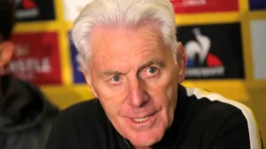 Hugo Broos, entraîneur, lors d'une conférence de presse pour la CAN 2023.