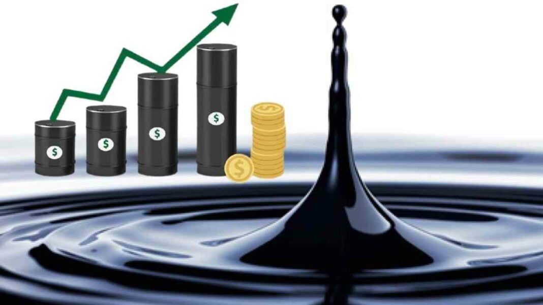 Graphique montrant la hausse du prix du pétrole avec des pièces de monnaie.