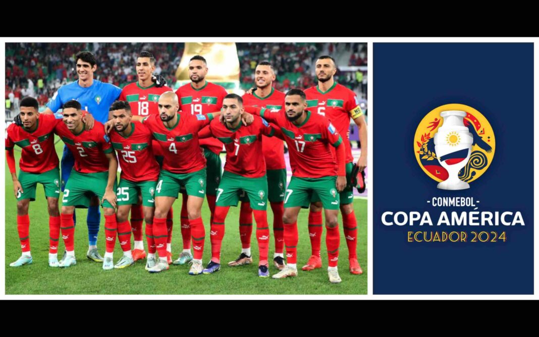 Groupe de joueurs marocains en tenue officielle lors de la Copa America 2024.