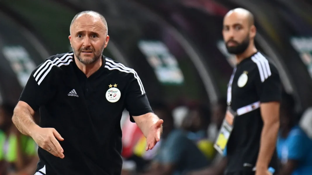 Djamel Belmadi, entraîneur de football algérien, sur le terrain.