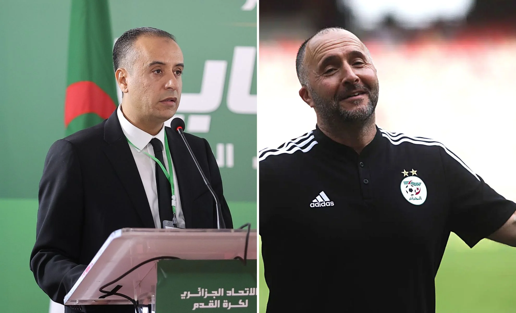 Deux entraîneurs de football en discussion lors d'une conférence.