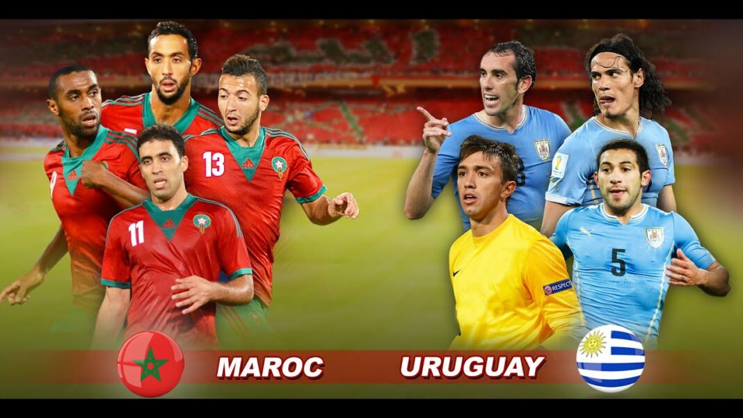Équipes nationales de Maroc et Uruguay avant le match.