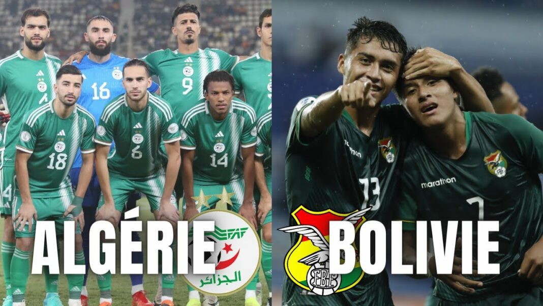 Match de football Algérie contre Bolivie, joueurs en action.