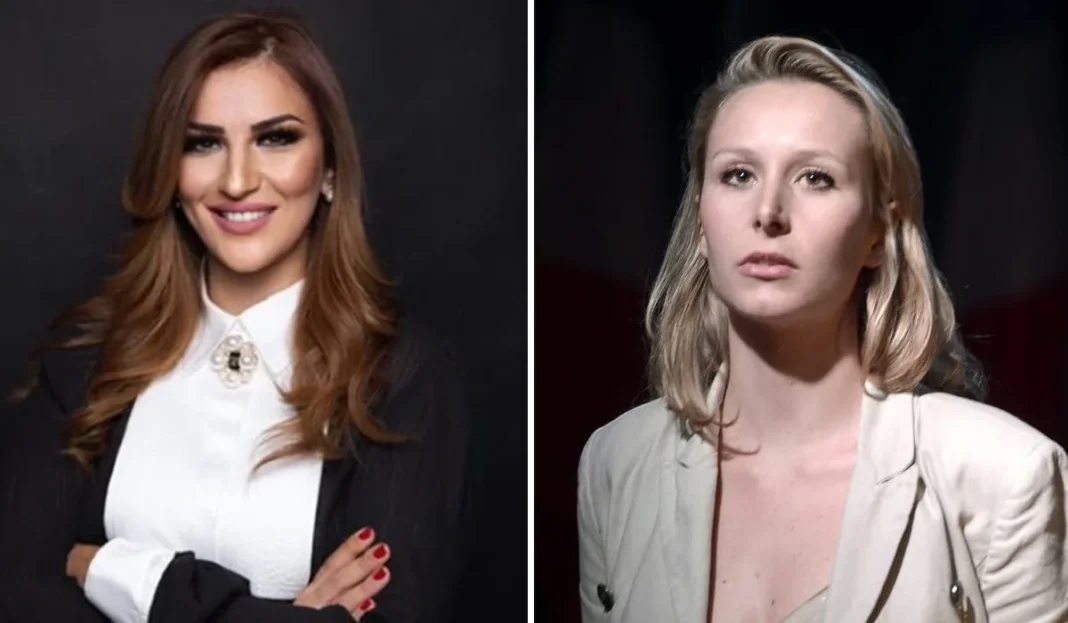 Hana Ghezzar et Marion Maréchal Le Pen lors d'un affrontement politique.