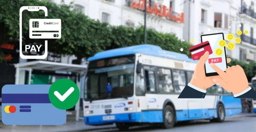 Paiement électronique pour bus ETUSA avec smartphone et carte bancaire.