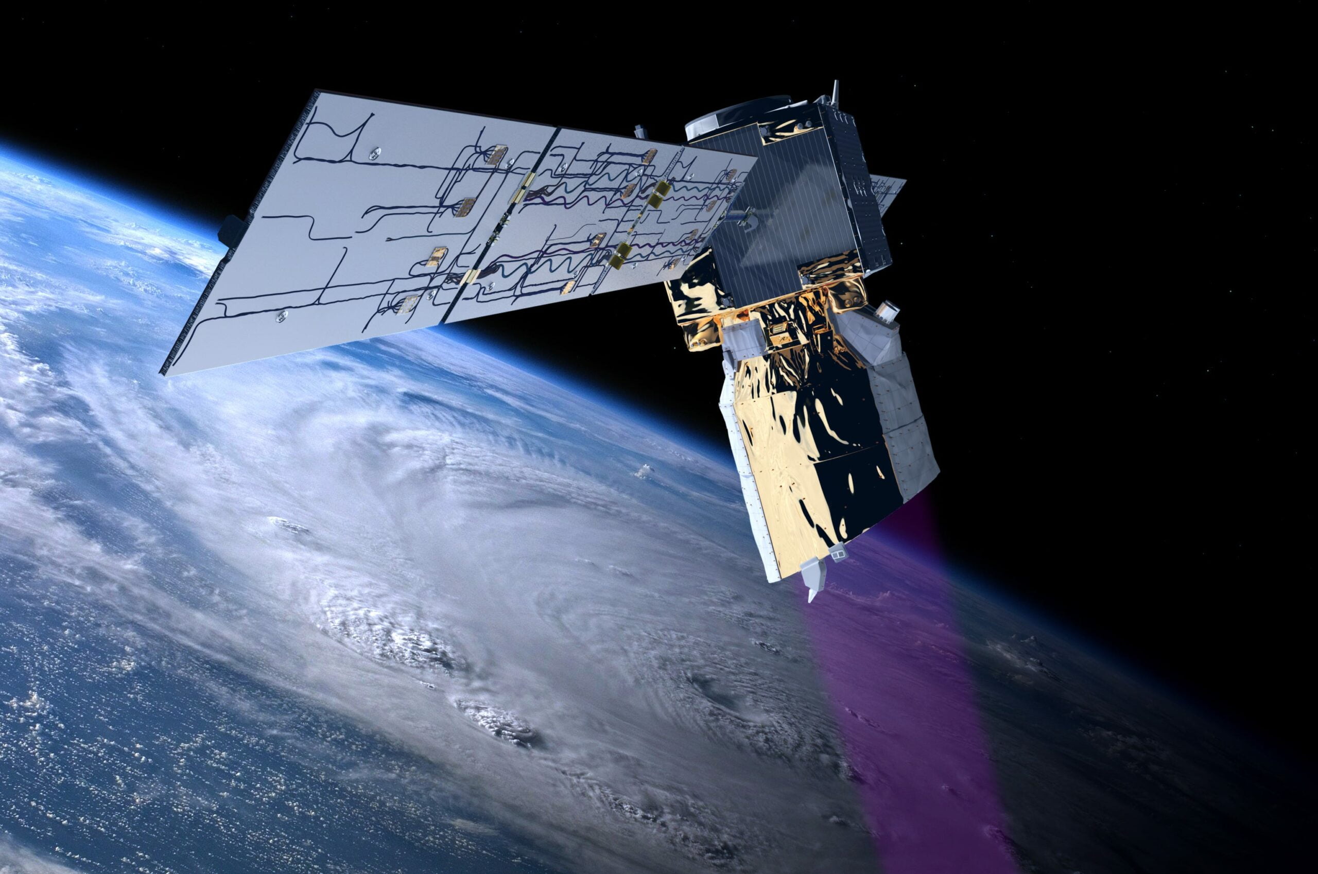 Satellite en orbite avec la Terre en arrière-plan.
