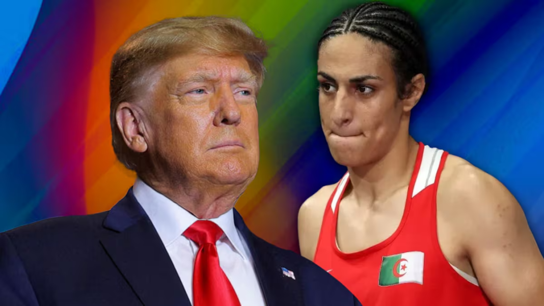 Donald Trump et Imane Khelif en discussion intense.