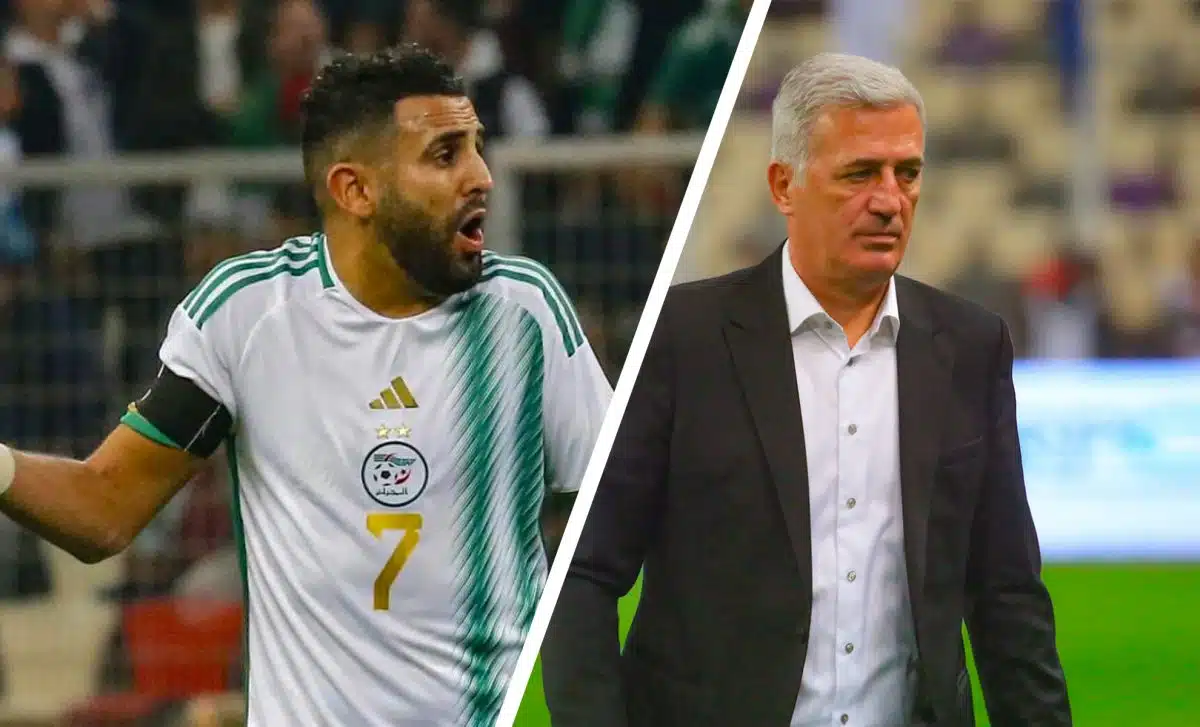 Riyad Mahrez, joueur algérien, sur le terrain de football.