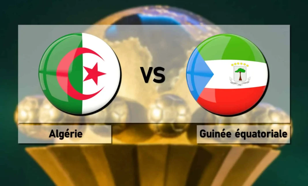 Drapeaux d'Algérie et de Guinée équatoriale pour un match de football.