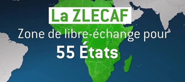 Carte de l'Afrique avec indication de la zone ZLECAF en vert.