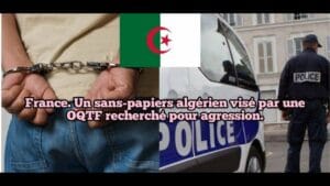 Quelle audace! Un sans-papiers algérien sous OQTF agresse un policier. La sentence est sans appel... Jeune homme en mains menottées, police en action, drapeau algérien et police en France.