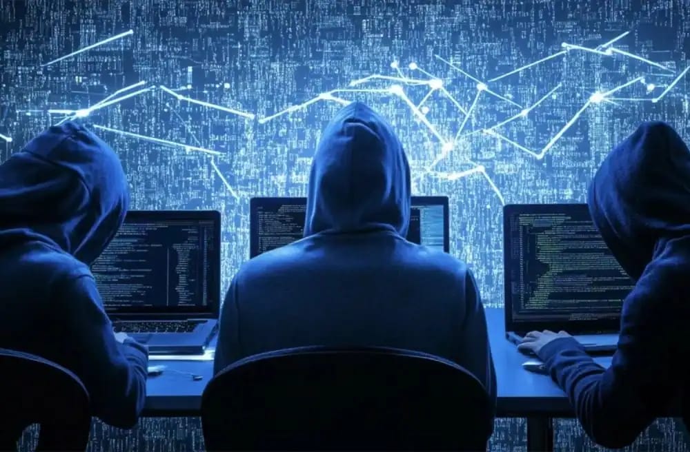 Hacker en hoodie travaillant sur un ordinateur lors d'une cyberattaque.