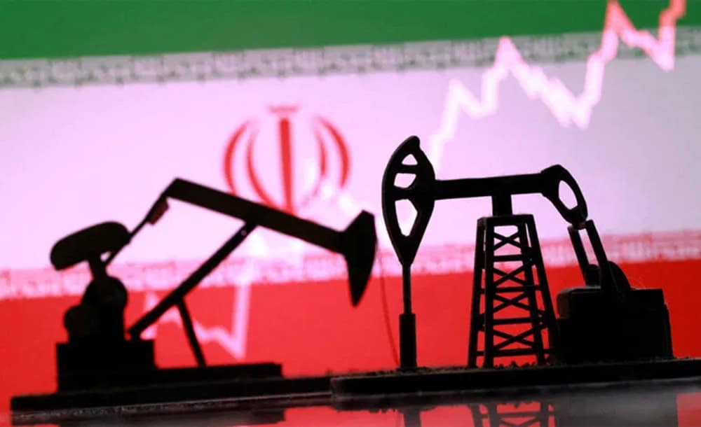 Pétrole et graphique de prix en arrière-plan, symbole de l'Iran.