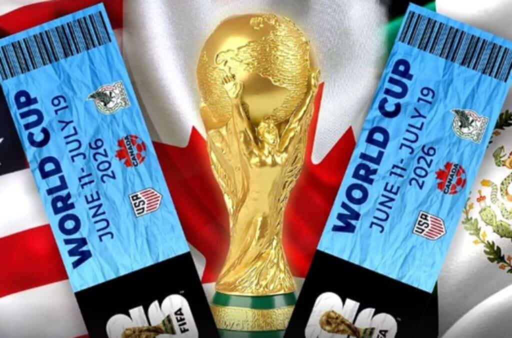 Billets de la Coupe du Monde 2026 avec drapeau algérien et trophée FIFA.