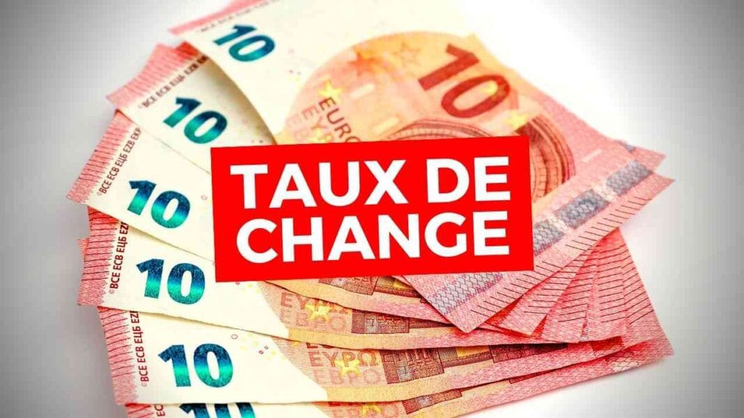 Taux de change du dinar en banque et au marché parallèle ce dimanche 16 octobre Billets de banque en euros et dinars avec texte 'Taux de change'.