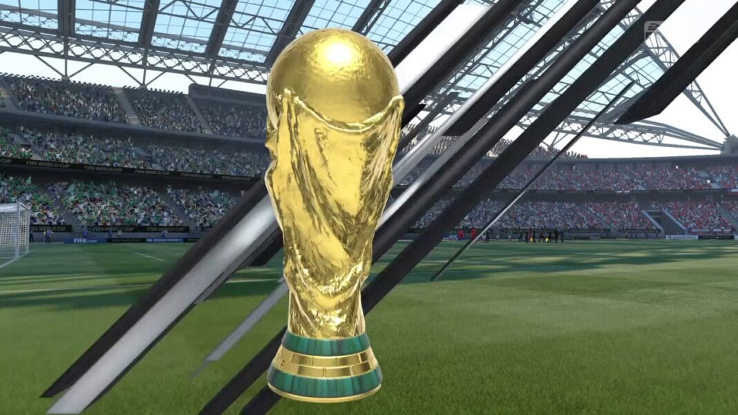 Coupe du monde 2022 : voici le Top 5 des joueurs les plus âgées au Qatar Trophée de la Coupe du Monde 2022 en or dans un stade.