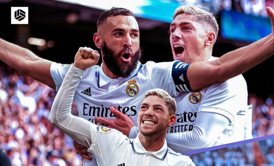 Clasico : Le Real Madrid domine le Barça (3-1) résumé complet du match en vidéo Joueurs du Real Madrid célébrant leur victoire lors d'un match contre le FC Barcelone.