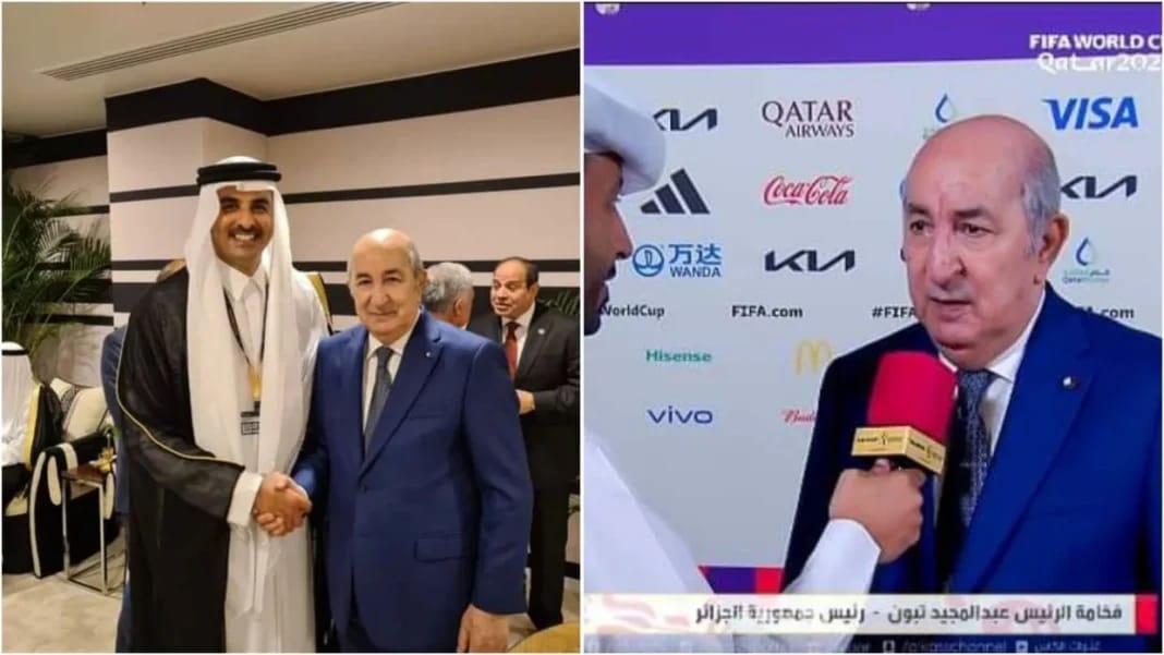Tebboune lors d'un événement sportif Tebboune en interview lors de la Coupe du Monde 2022.
