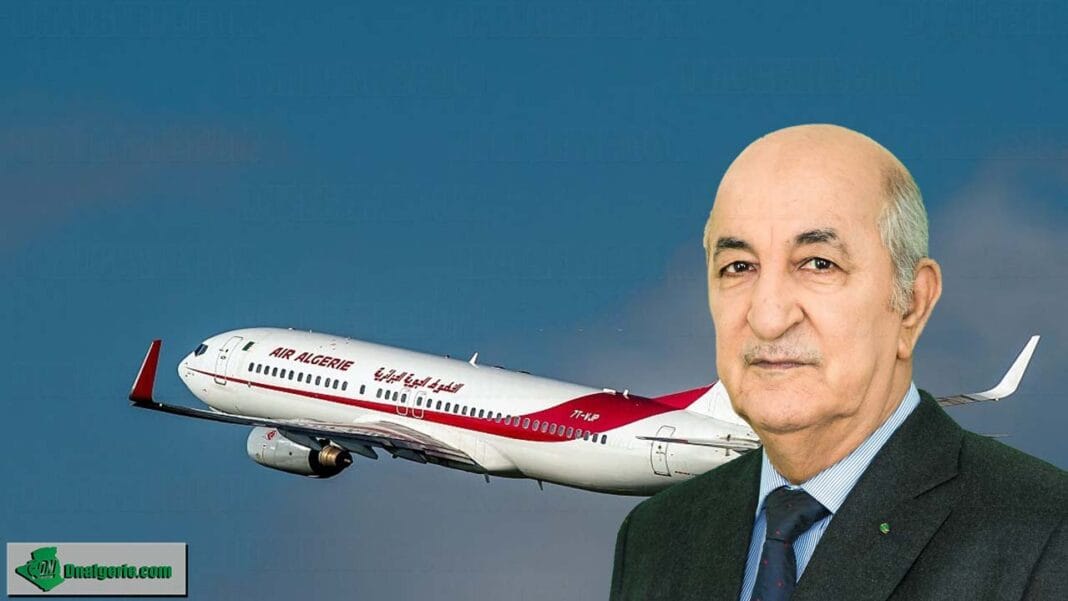 Homme d'affaires avec avion Air Algérie en arrière-plan.