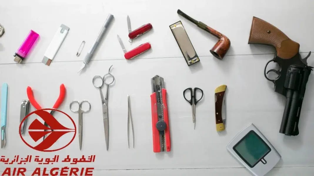Liste d'objets interdits en avion avec outils et accessoires.