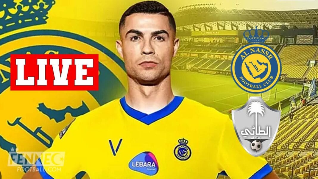 Cristiano Ronaldo en maillot jaune d'Al Nassr lors d'un match en Arabie Saoudite.