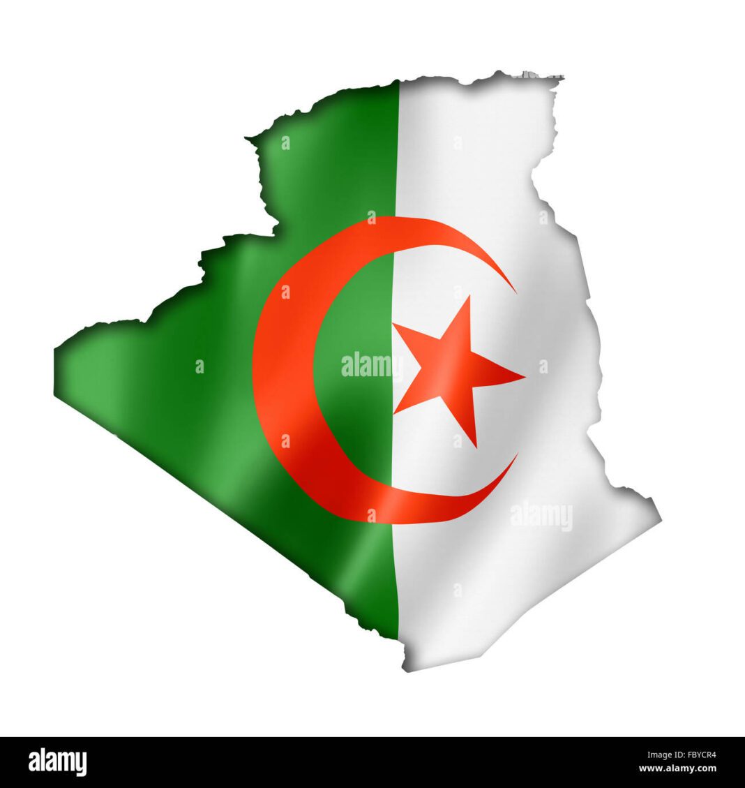 Carte de l'Algérie avec drapeau national en couleurs vives.