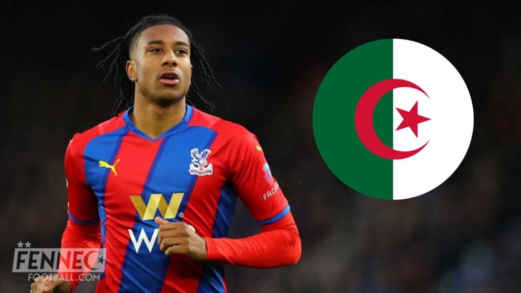 Équipe d’Algérie : Découvrez la fracassante révélation au sujet de Michael Olise Michael Olise portant le maillot de Crystal Palace avec le drapeau algérien en arrière-plan.
