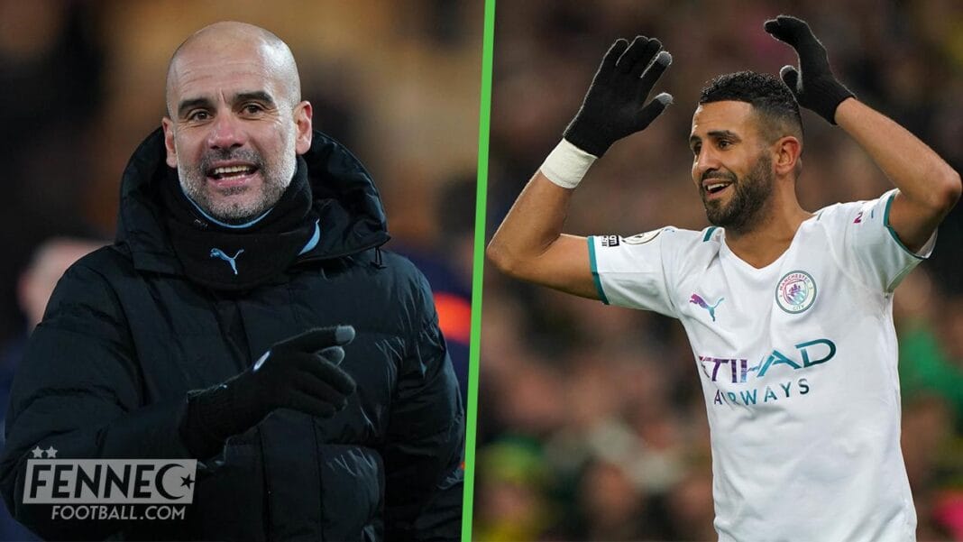 Manchester City : Guardiola lynché à cause de Mahrez Guardiola et Mahrez lors d'un match de football.