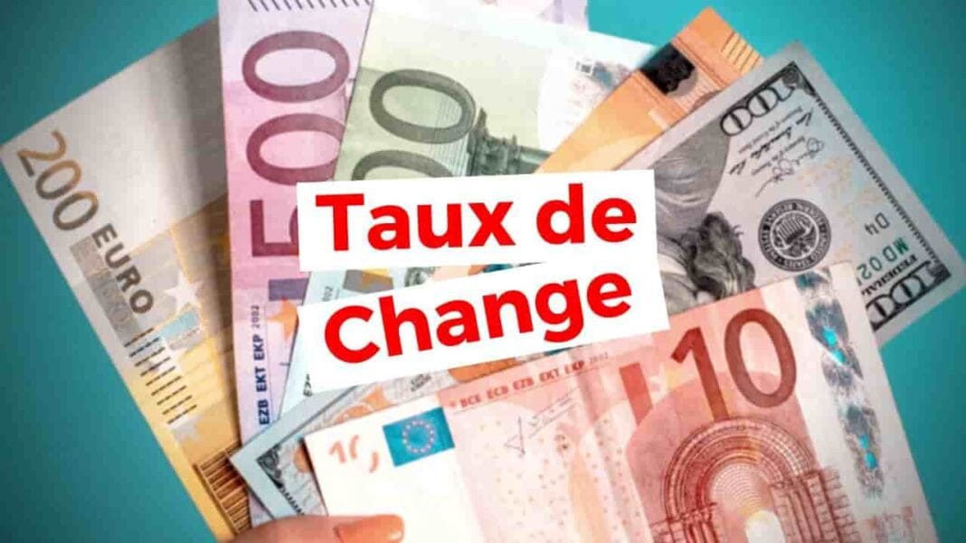 Banque d’Algérie : Voici le prix de 100 euros en dinar algérien Billets de banque de différentes devises avec texte "Taux de Change".