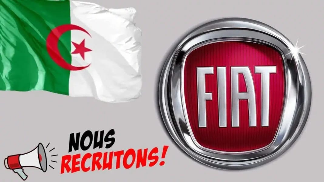 Logo Fiat avec drapeau algérien et message de recrutement.