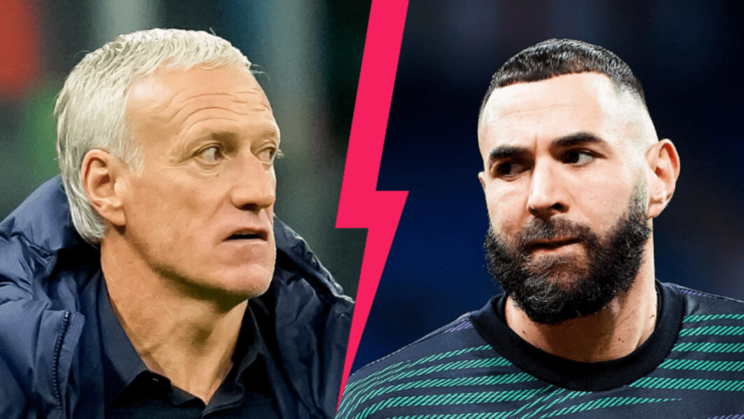 « C’est un sujet qui est clos et qui est derrière pour moi » Didier Deschamps répond au clash de Benzema Didier Deschamps et Karim Benzema lors d'une confrontation sportive.