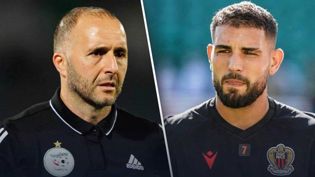 Belmadi et Andy Delort lors d'une rencontre sportive en Algérie.