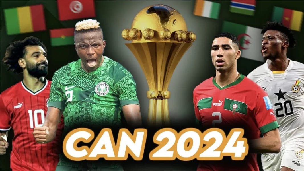 Joueurs de football africains célébrant la victoire de la CAN 2024.