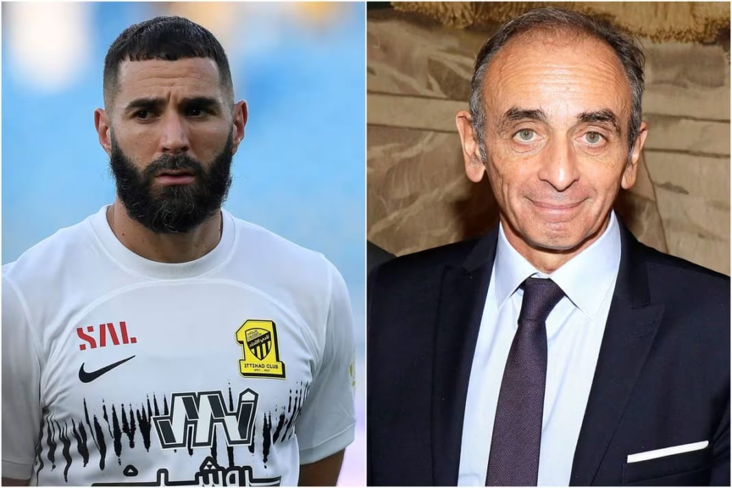Karim Benzema réagit fort : Il porte plainte contre Eric Zemmour pour propos diffamatoires Portrait de Karim Benzema et Éric Zemmour côte à côte.